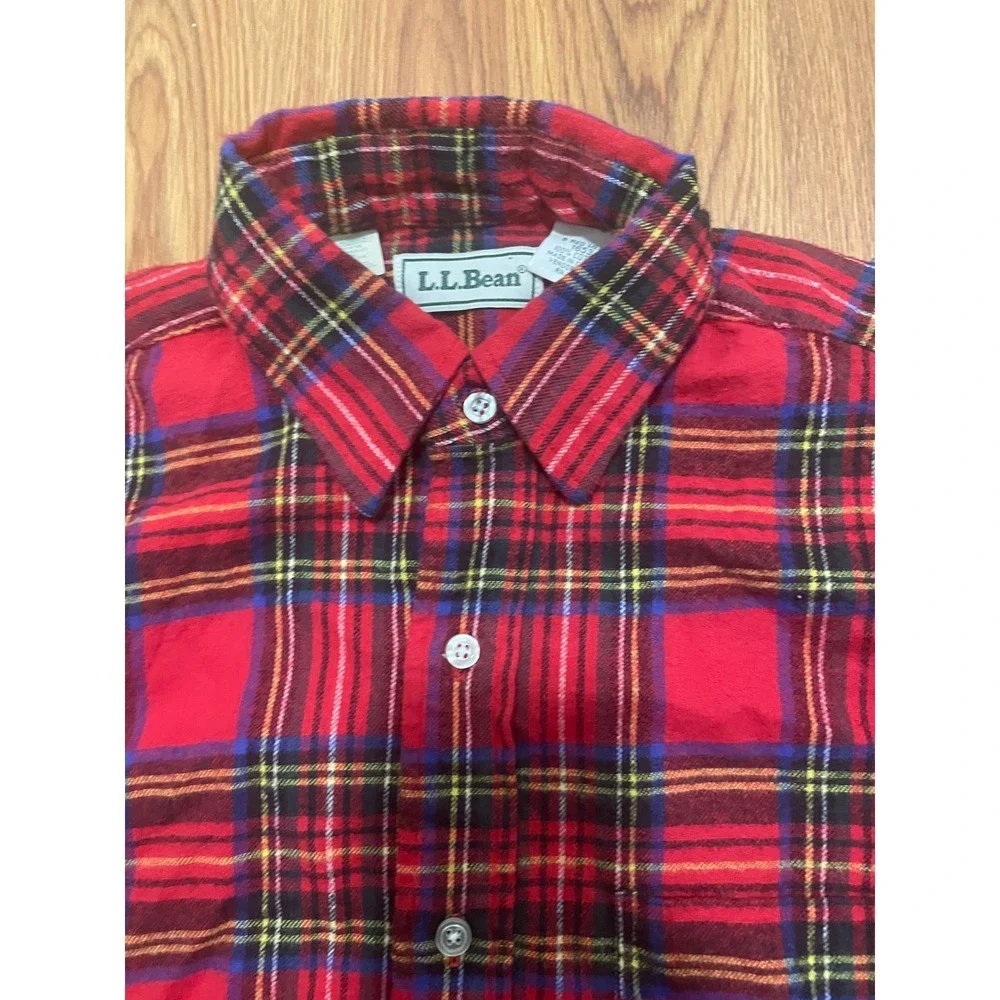 L.L.Bean Flannel Shirt Mens 15.5 34 Red Plaid Made In Canada Cotton